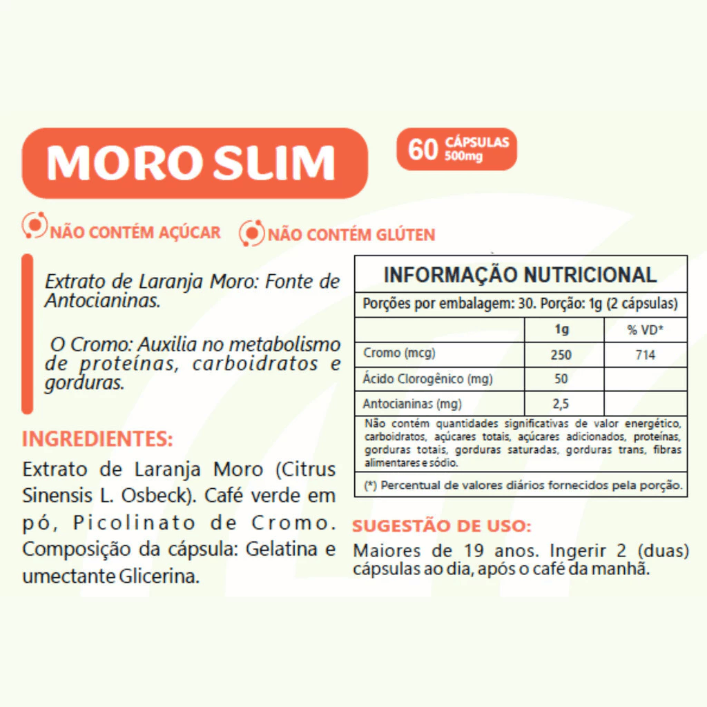 Laranja Moro Slim Citrus Sinésis Concentrado 100% Original 500mg 60 Capsulas